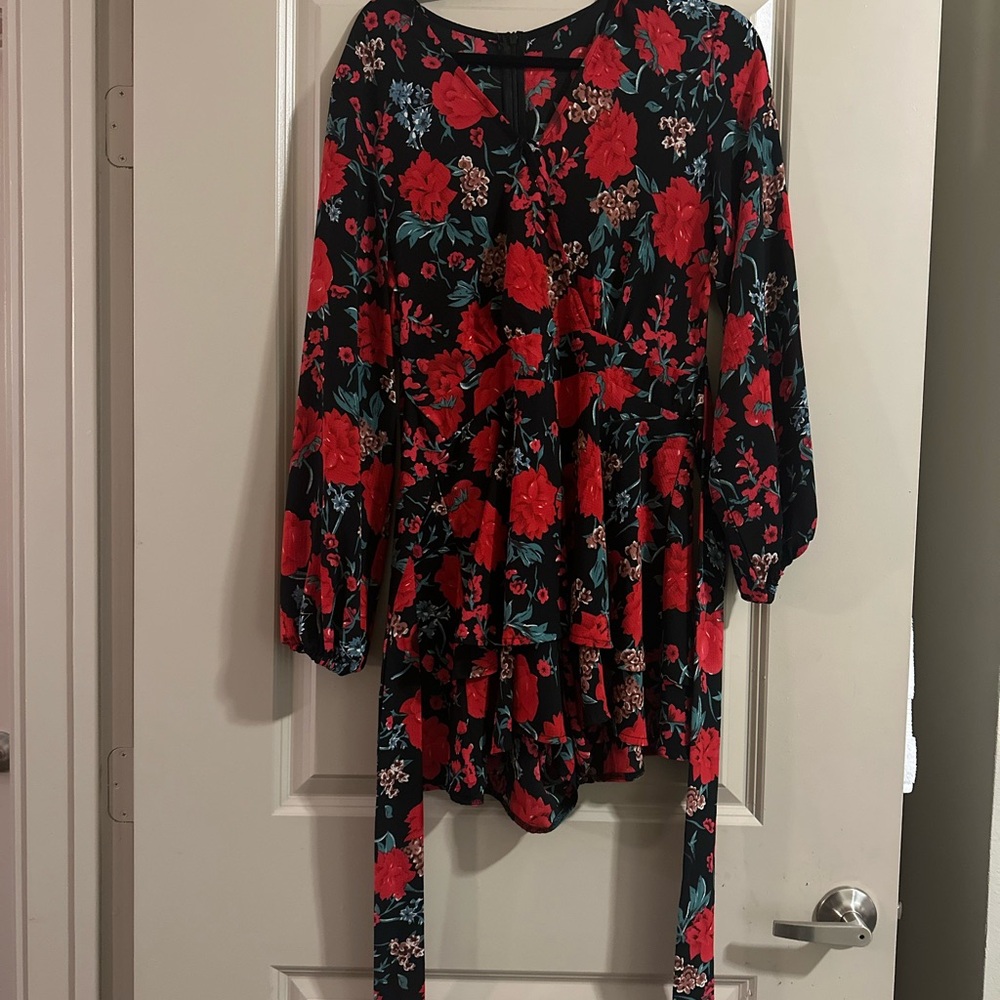 Floral Long Sleeve Romper Dress